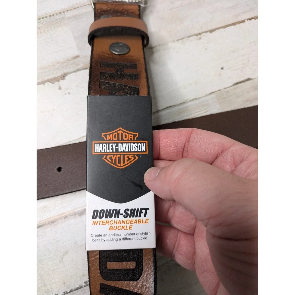 Harley Davidson Down-Shift Interchangeable Buckle Brown Leather Size 46 / 48 New